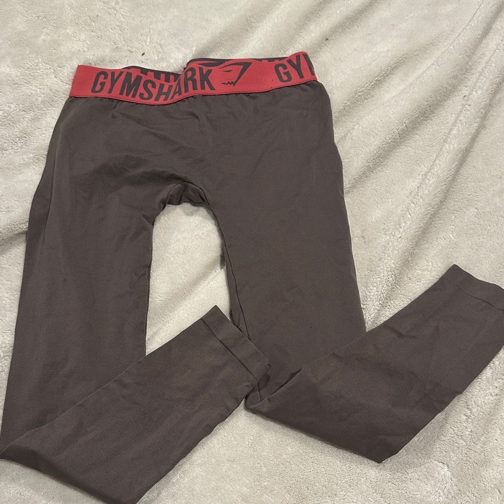 Gymshark Chocolate Leggings with Scarlet Waistband
